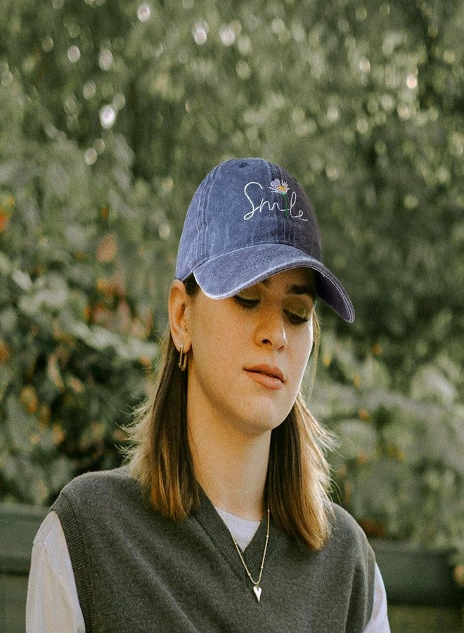 RLQWTKV Smile Flower Baseball Cap 3D Embroidered Hats for Women Adjustable Summer Sun Hat Blue - Image 3